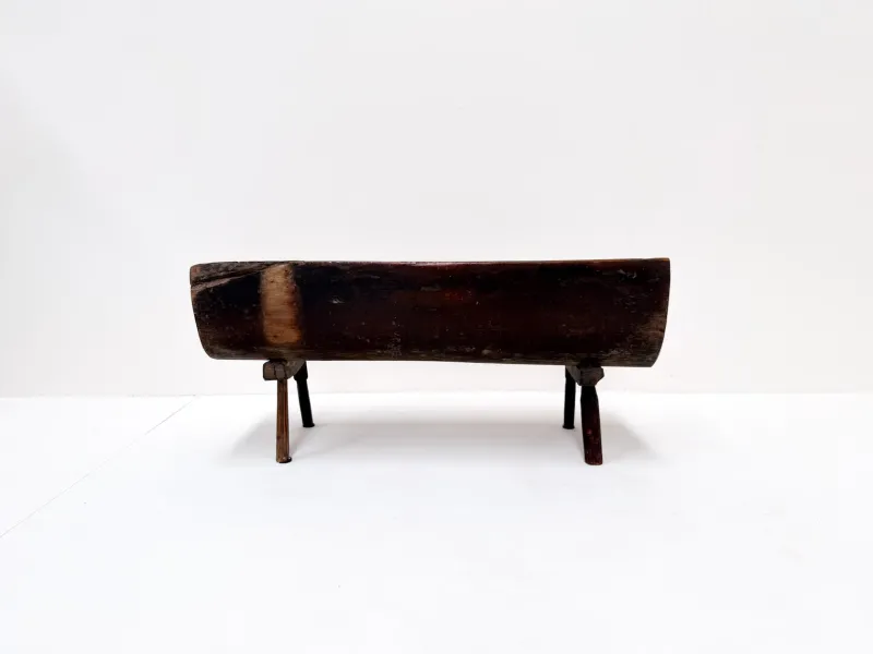 Pamono Small Antique Wooden Bench with Backrest, 1800s> Benches