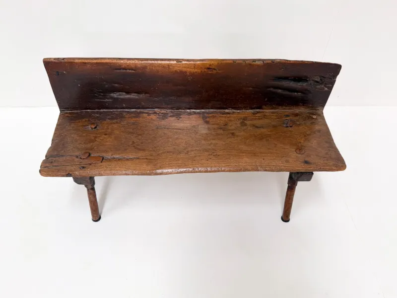Pamono Small Antique Wooden Bench with Backrest, 1800s> Benches