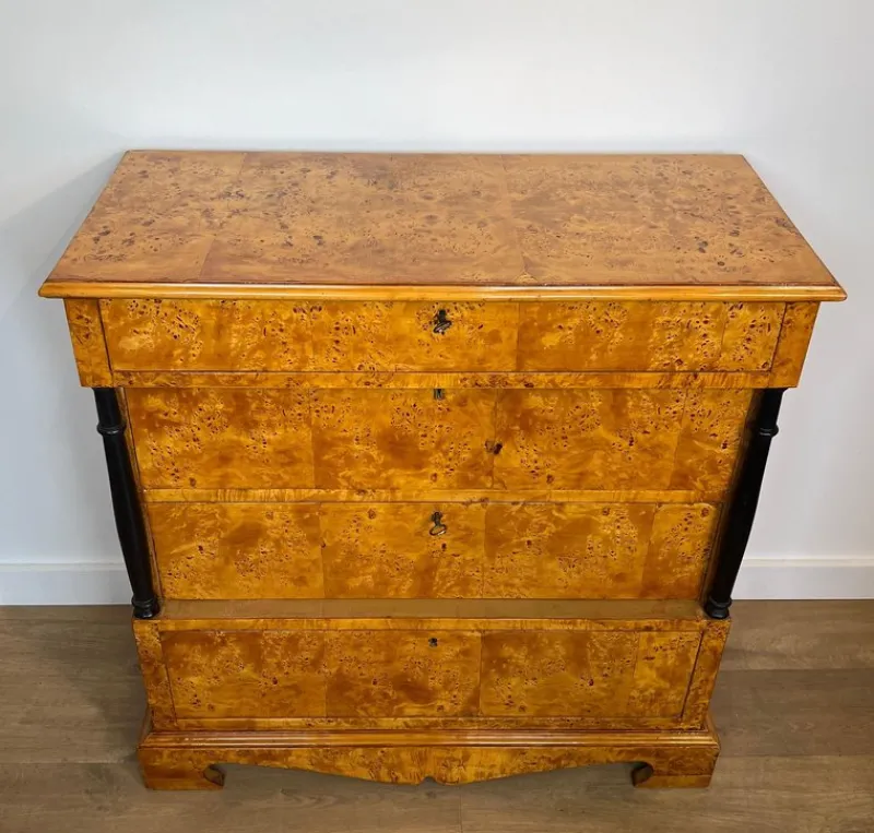 Sale Pamono Small Biedermeier Style Chest of 4 Drawers in Bird's-Eye Maple