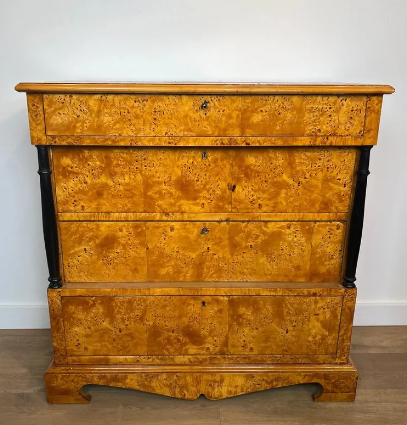 Sale Pamono Small Biedermeier Style Chest of 4 Drawers in Bird's-Eye Maple