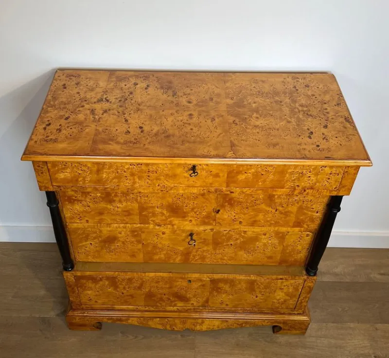 Sale Pamono Small Biedermeier Style Chest of 4 Drawers in Bird's-Eye Maple