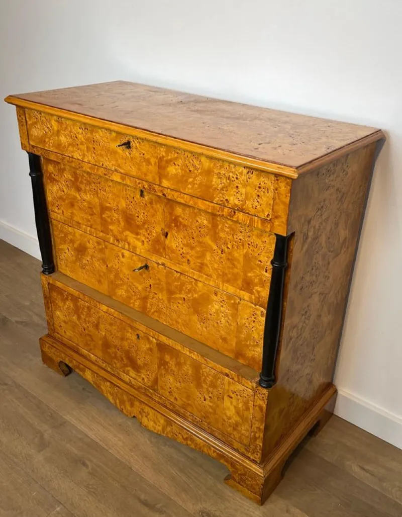 Sale Pamono Small Biedermeier Style Chest of 4 Drawers in Bird's-Eye Maple