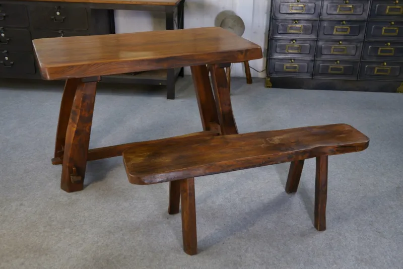 Online Pamono Small Brutalist Table Set with Bench, 1960s, Set of 2