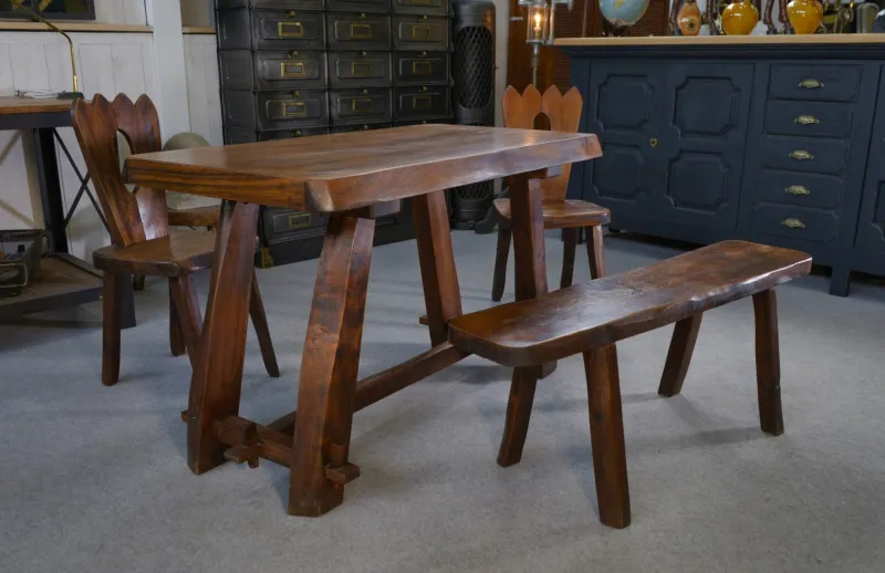 Online Pamono Small Brutalist Table Set with Bench, 1960s, Set of 2