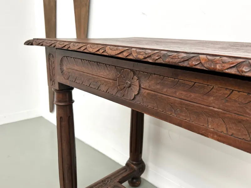 Pamono Small Carved Oak Writing Table, 19th Century> Desks