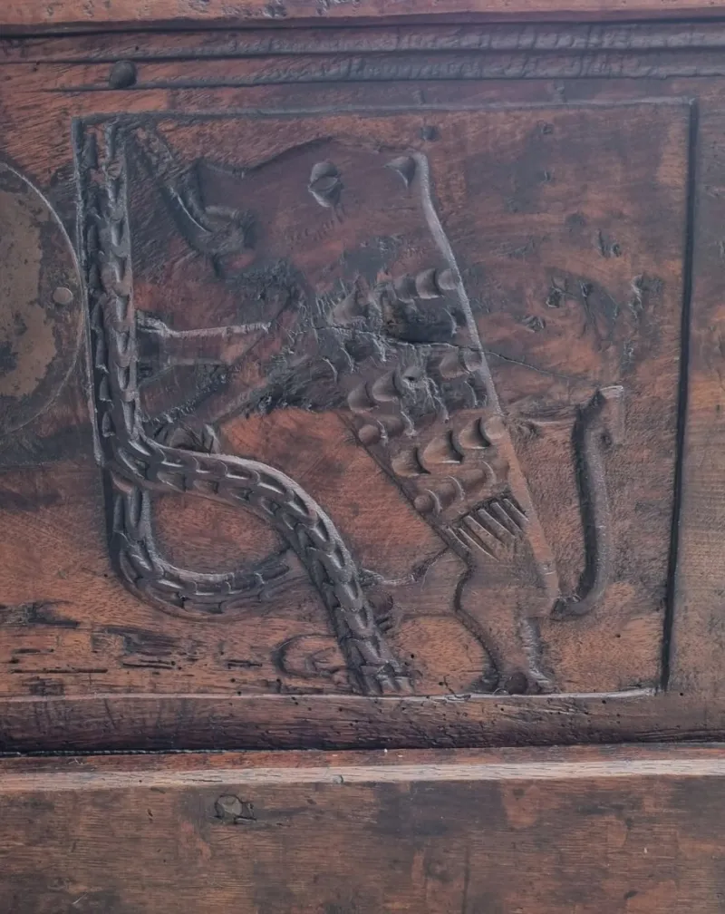 New Pamono Small Carved Walnut Coffer, Early 16th Century