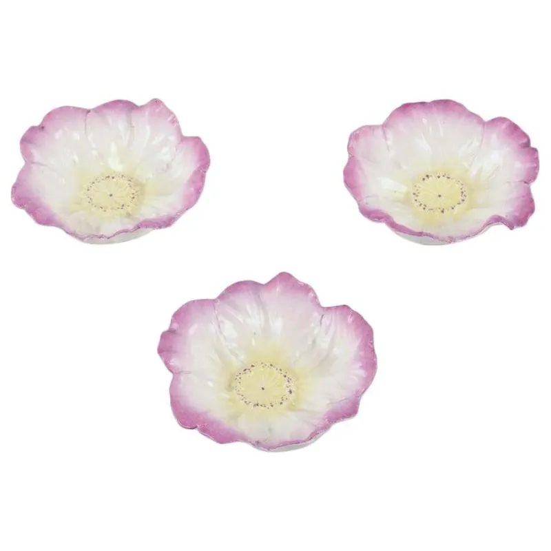 Best Pamono Small Early 20th Century Art Nouveau French Faience Floral Bowls, Set of 3