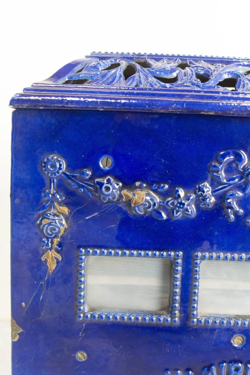Outlet Pamono Small French Art Deco Blue Enamelled Coal Stove, 1890s