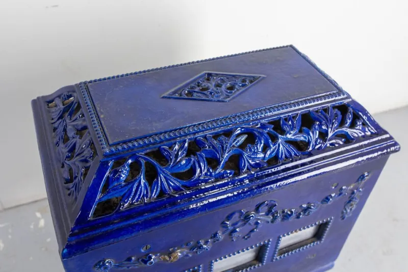 Outlet Pamono Small French Art Deco Blue Enamelled Coal Stove, 1890s
