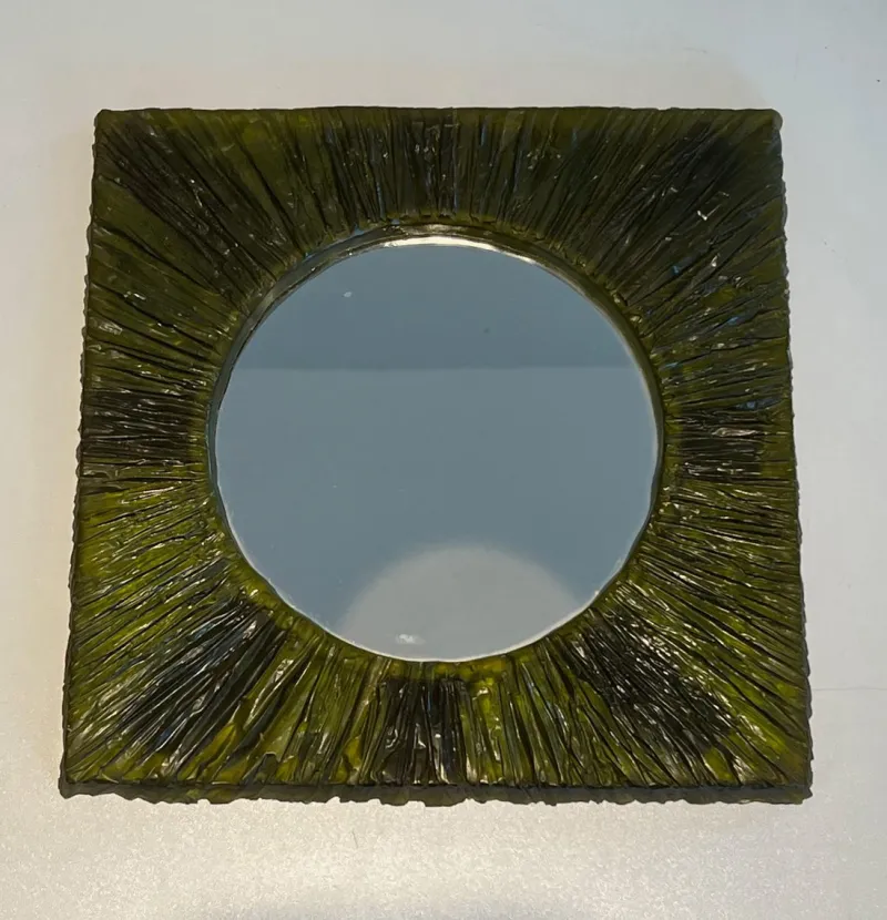 Online Pamono Small Green Resin Mirror, France, 1970