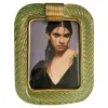 Pamono Small Green Torchon Picture Frame in Murano Glass and Brass by Simoeng> Decorative Objects