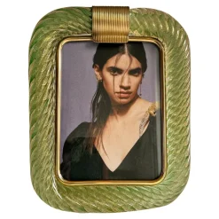 Pamono Small Green Torchon Picture Frame in Murano Glass and Brass by Simoeng> Decorative Objects