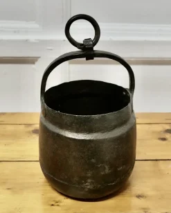 Pamono Small Heavy Hand Forged Iron Bucket, 1890s><noscript><img width=