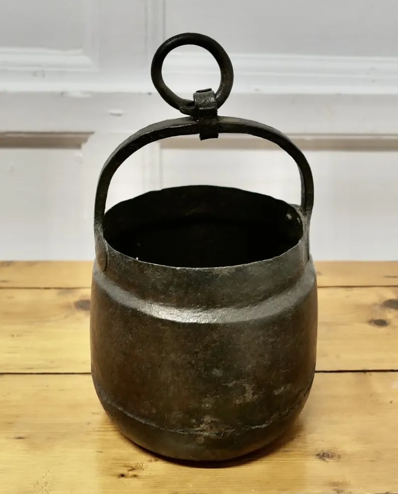 Pamono Small Heavy Hand Forged Iron Bucket, 1890s> Architectural Elements