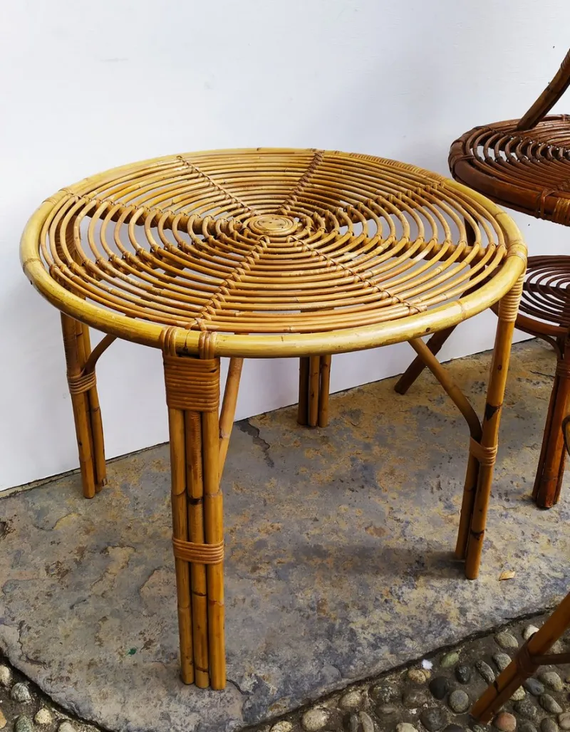 Pamono Small Italian Wicker Tables, 1950s, Set of 6