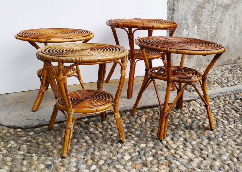Pamono Small Italian Wicker Tables, 1950s, Set of 4> Garden Tables