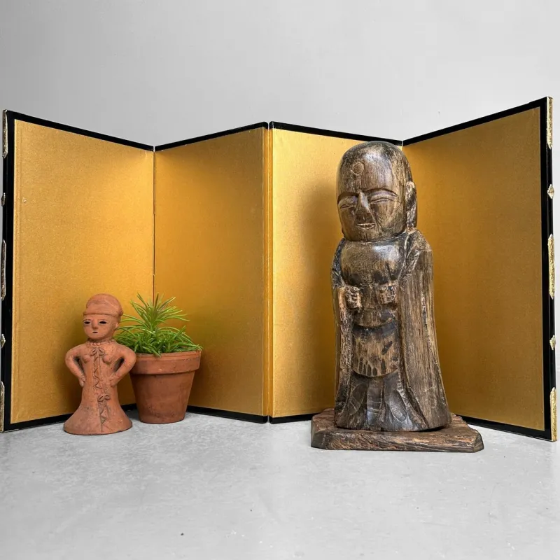 Pamono Small Japanese Byōbu Folding Screen in Gold Color, 1960s> Room Dividers & Screens