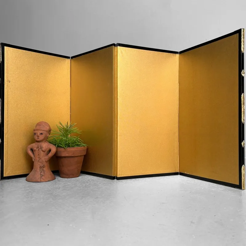 Pamono Small Japanese Byōbu Folding Screen in Gold Color, 1960s> Room Dividers & Screens