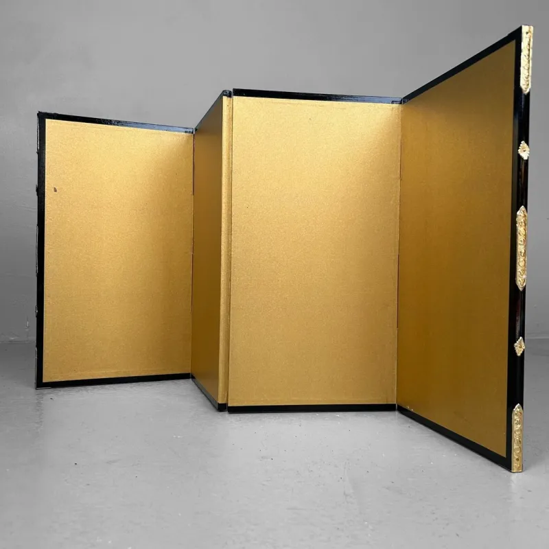 Pamono Small Japanese Byōbu Folding Screen in Gold Color, 1960s> Room Dividers & Screens