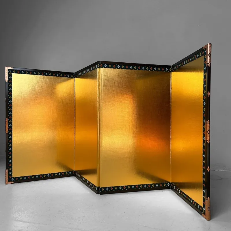 Pamono Small Japanese Byōbu Folding Screen in Gold Color, 1970s