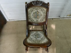 Clearance Pamono Small Mahogany and Tapestry Rocking Chair, 1890s