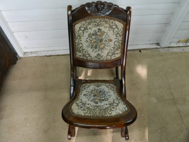Clearance Pamono Small Mahogany and Tapestry Rocking Chair, 1890s