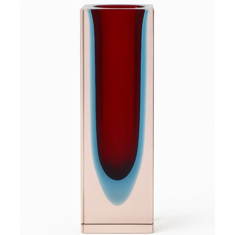 Discount Pamono Small Murano Sommerso Block Vase in Red, Blue & Pink, 1970s