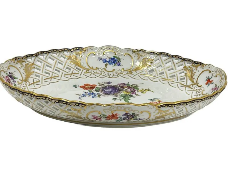 Discount Pamono Small Oval Meissen Porcelain Openwork Dish, 1920s