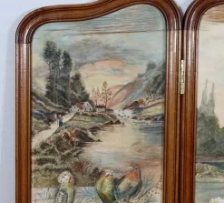 Best Pamono Small Painted Silk & Solid Walnut Screen, 1900