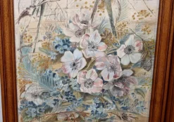 Best Pamono Small Painted Silk & Solid Walnut Screen, 1900