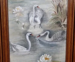 Best Pamono Small Painted Silk & Solid Walnut Screen, 1900