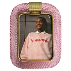 Pamono Small Pink Torchon Picture Frame in Murano Glass and Brass by Simoeng> Decorative Objects