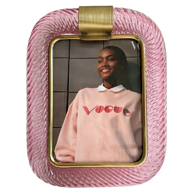 Pamono Small Pink Torchon Picture Frame in Murano Glass and Brass by Simoeng> Decorative Objects