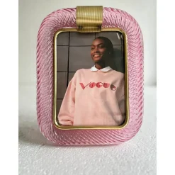 Pamono Small Pink Torchon Picture Frame in Murano Glass and Brass by Simoeng> Decorative Objects
