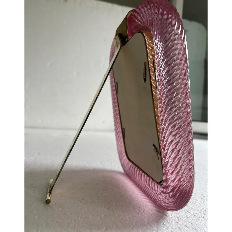 Pamono Small Pink Torchon Picture Frame in Murano Glass and Brass by Simoeng> Decorative Objects