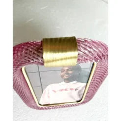 Pamono Small Pink Torchon Picture Frame in Murano Glass and Brass by Simoeng><noscript><img width=