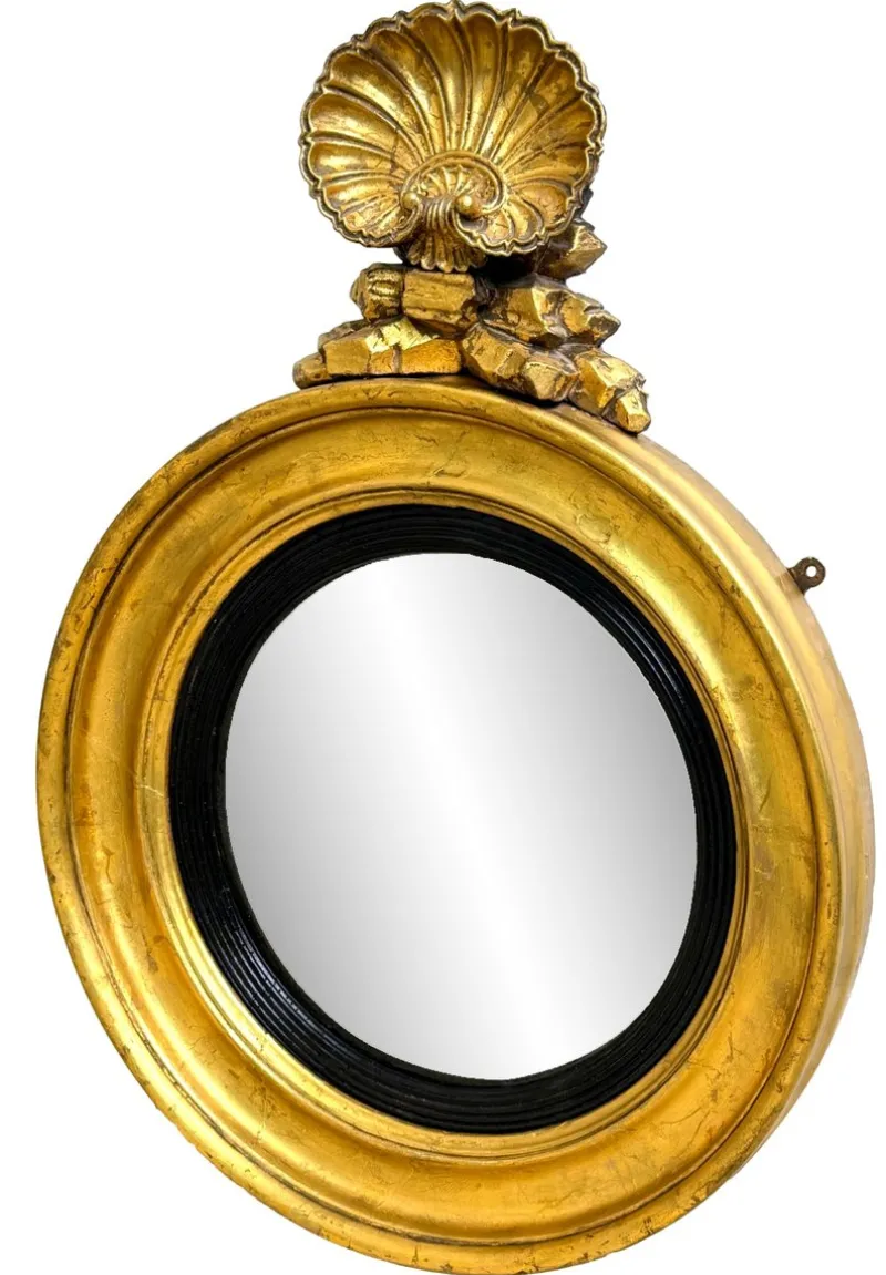 New Pamono Small Regency Circular Gilt and Gesso Convex Mirror, 1830