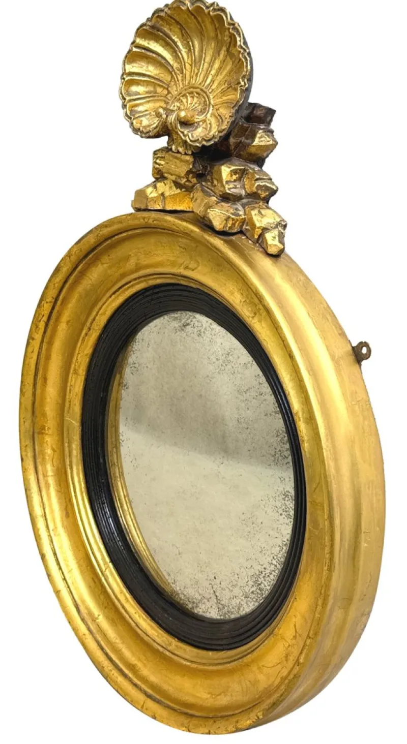 New Pamono Small Regency Circular Gilt and Gesso Convex Mirror, 1830