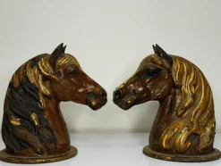 Pamono Small Scottish Victorian Heavy Cast-Iron Horse Head Gatepost Sculptures, Set of 2><noscript><img width=