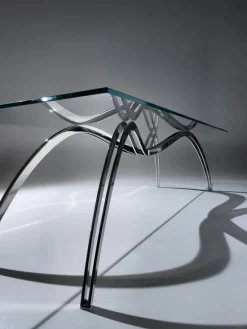 Pamono Small Spider Classic Dining Table in Glass and Steel by Barberini & Gunnell><noscript><img width=