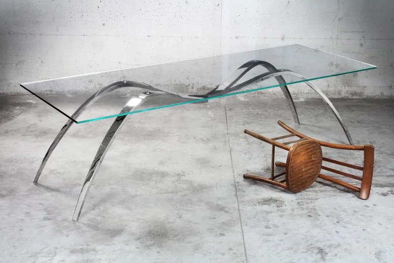 Pamono Small Spider Classic Dining Table in Glass and Steel by Barberini & Gunnell> Tables