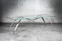 Pamono Small Spider Classic Dining Table in Glass and Steel by Barberini & Gunnell><noscript><img width=