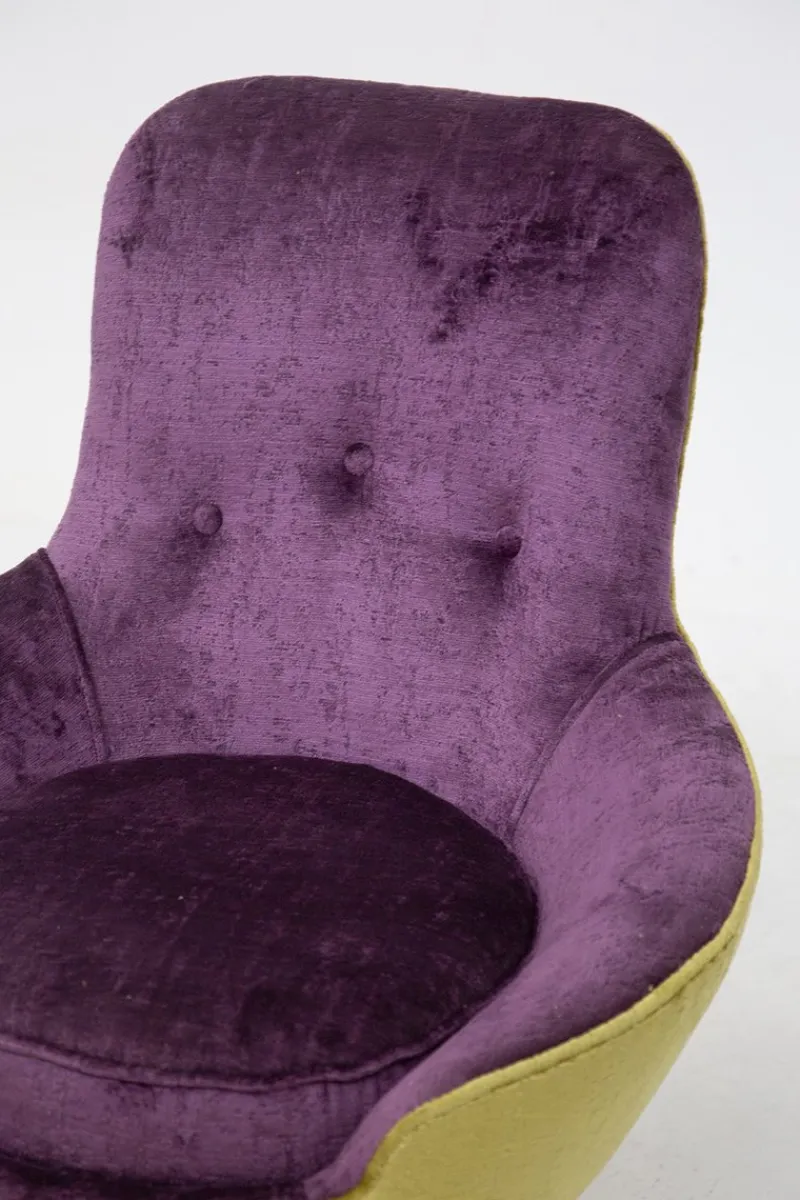 New Pamono Small Vintage Wooden Armchairs & Pouf in Purple and Green Velvet, Set of 3