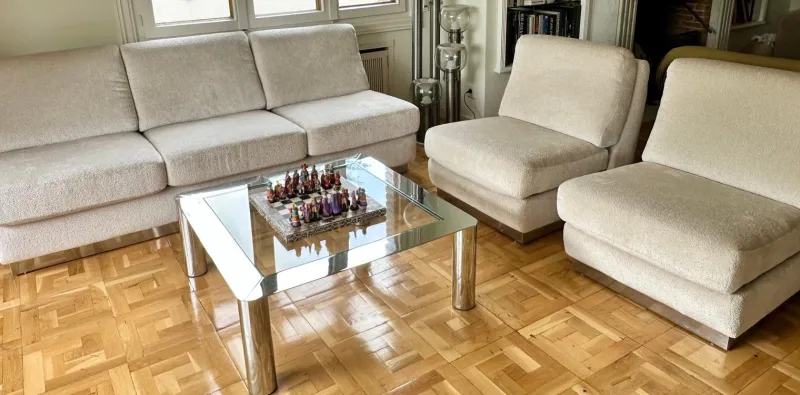 Pamono Sofa & Chairs attributed to Jacques Charpentier, 1970, Set of 3> Living Room Sets