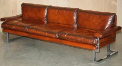 Pamono Sofa and Armchair Suite in Leather and Chrome, Set of 4> Living Room Sets