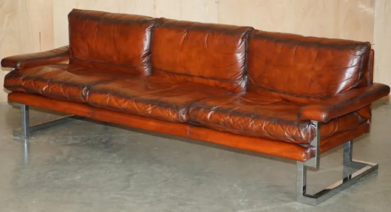 Pamono Sofa and Armchair Suite in Leather and Chrome, Set of 4> Living Room Sets