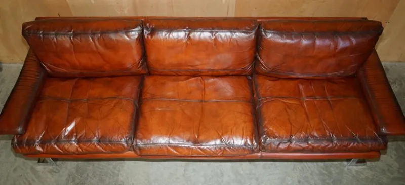 Pamono Sofa and Armchair Suite in Leather and Chrome, Set of 4> Living Room Sets