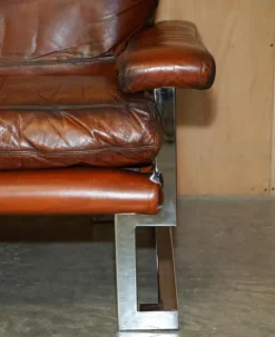 Pamono Sofa and Armchair Suite in Leather and Chrome, Set of 4><noscript><img width=