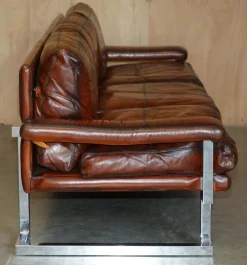 Pamono Sofa and Armchair Suite in Leather and Chrome, Set of 4><noscript><img width=