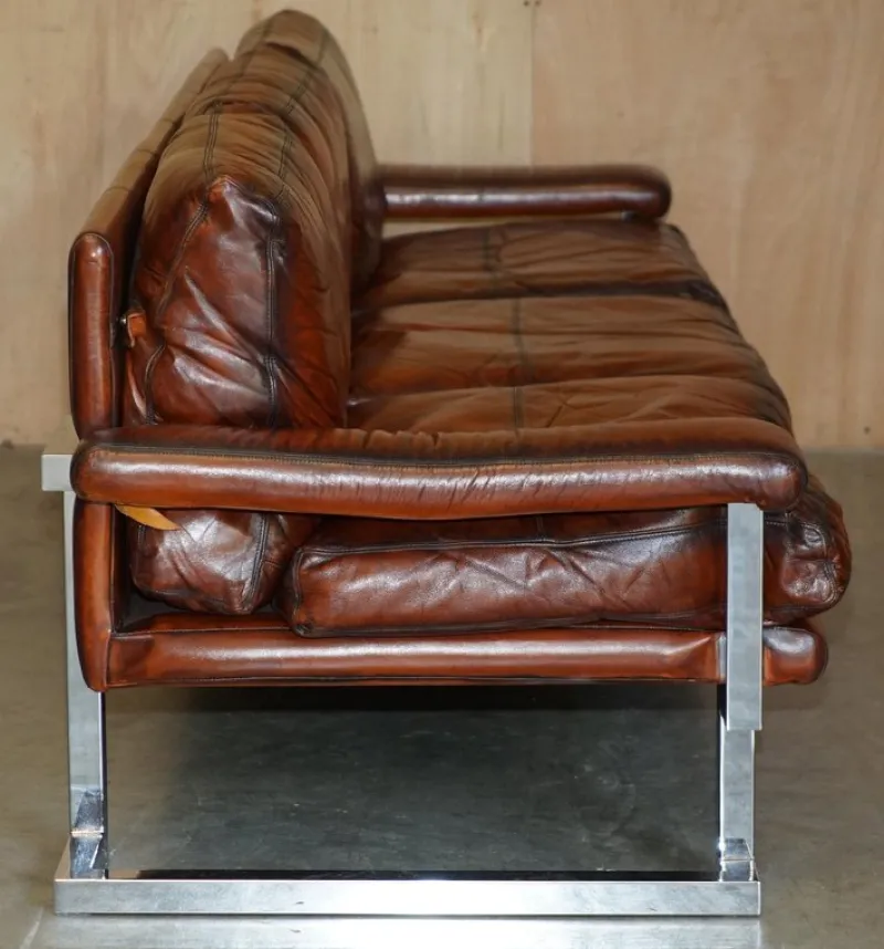 Pamono Sofa and Armchair Suite in Leather and Chrome, Set of 4> Living Room Sets